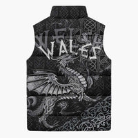Welsh Celtic Culture Sleeveless Puffer Jacket Wales Y Ddraig Goch with Runes Symbols - Wonder Print Shop