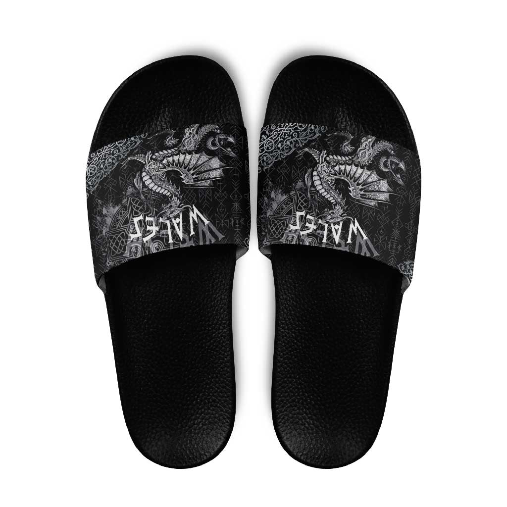 Welsh Celtic Culture Slide Sandals Wales Y Ddraig Goch with Runes Symbols - Wonder Print Shop