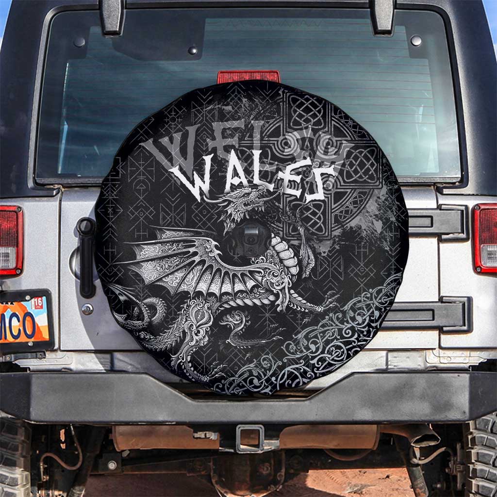 Welsh Celtic Culture Spare Tire Cover Wales Y Ddraig Goch with Runes Symbols - Wonder Print Shop