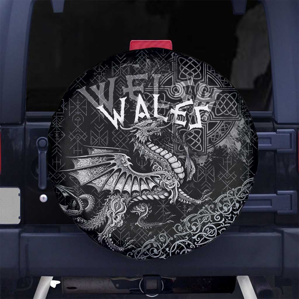 Welsh Celtic Culture Spare Tire Cover Wales Y Ddraig Goch with Runes Symbols - Wonder Print Shop