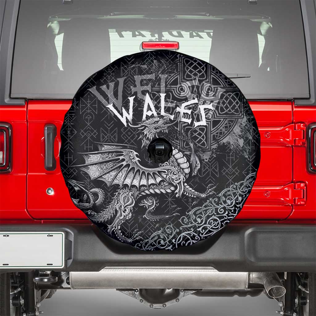Welsh Celtic Culture Spare Tire Cover Wales Y Ddraig Goch with Runes Symbols - Wonder Print Shop