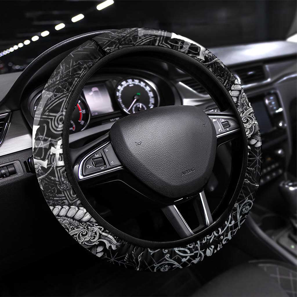 Welsh Celtic Culture Steering Wheel Cover Wales Y Ddraig Goch with Runes Symbols - Wonder Print Shop