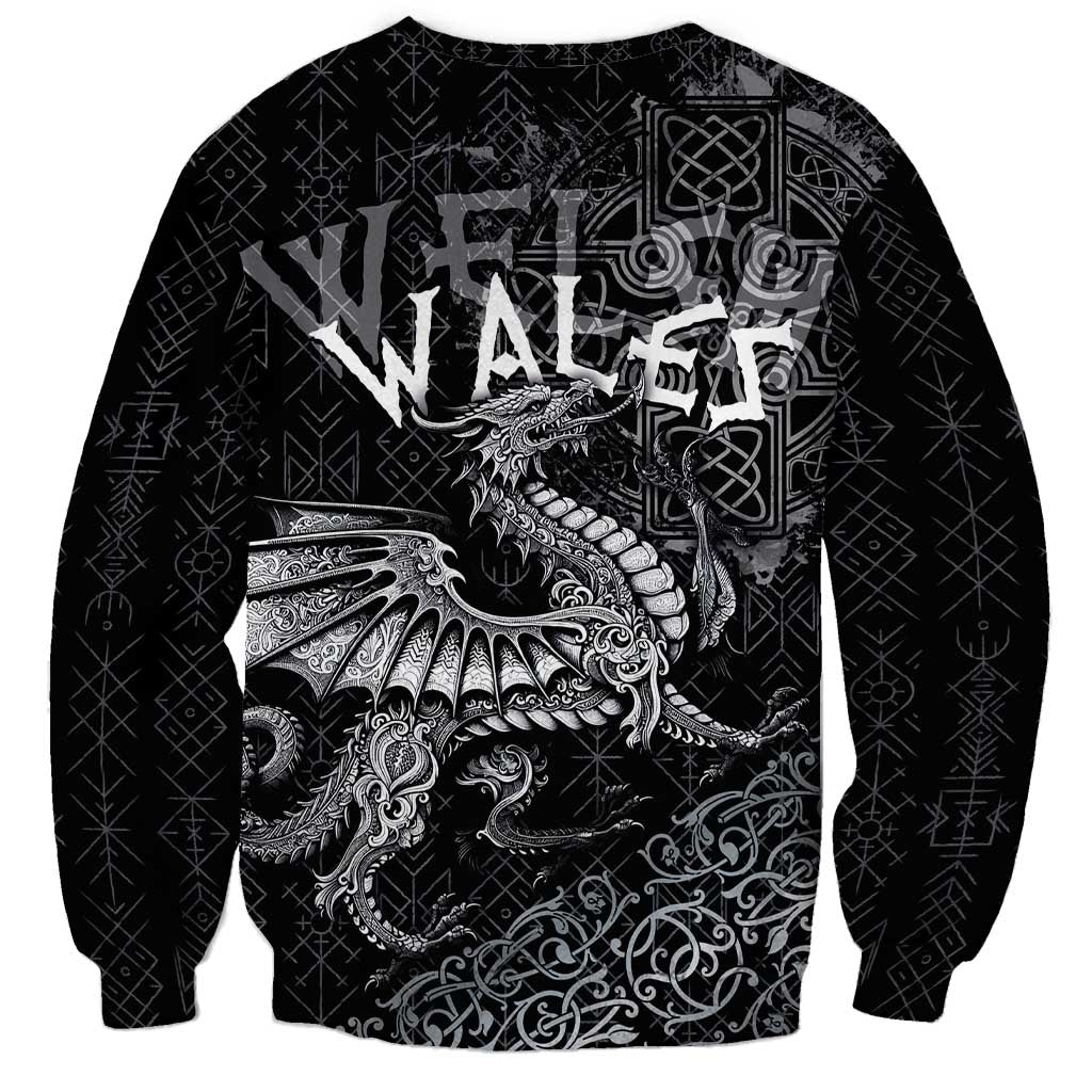 Welsh Celtic Culture Sweatshirt Wales Y Ddraig Goch with Runes Symbols - Wonder Print Shop