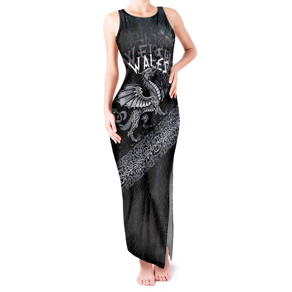Welsh Celtic Culture Tank Maxi Dress Wales Y Ddraig Goch with Runes Symbols - Wonder Print Shop
