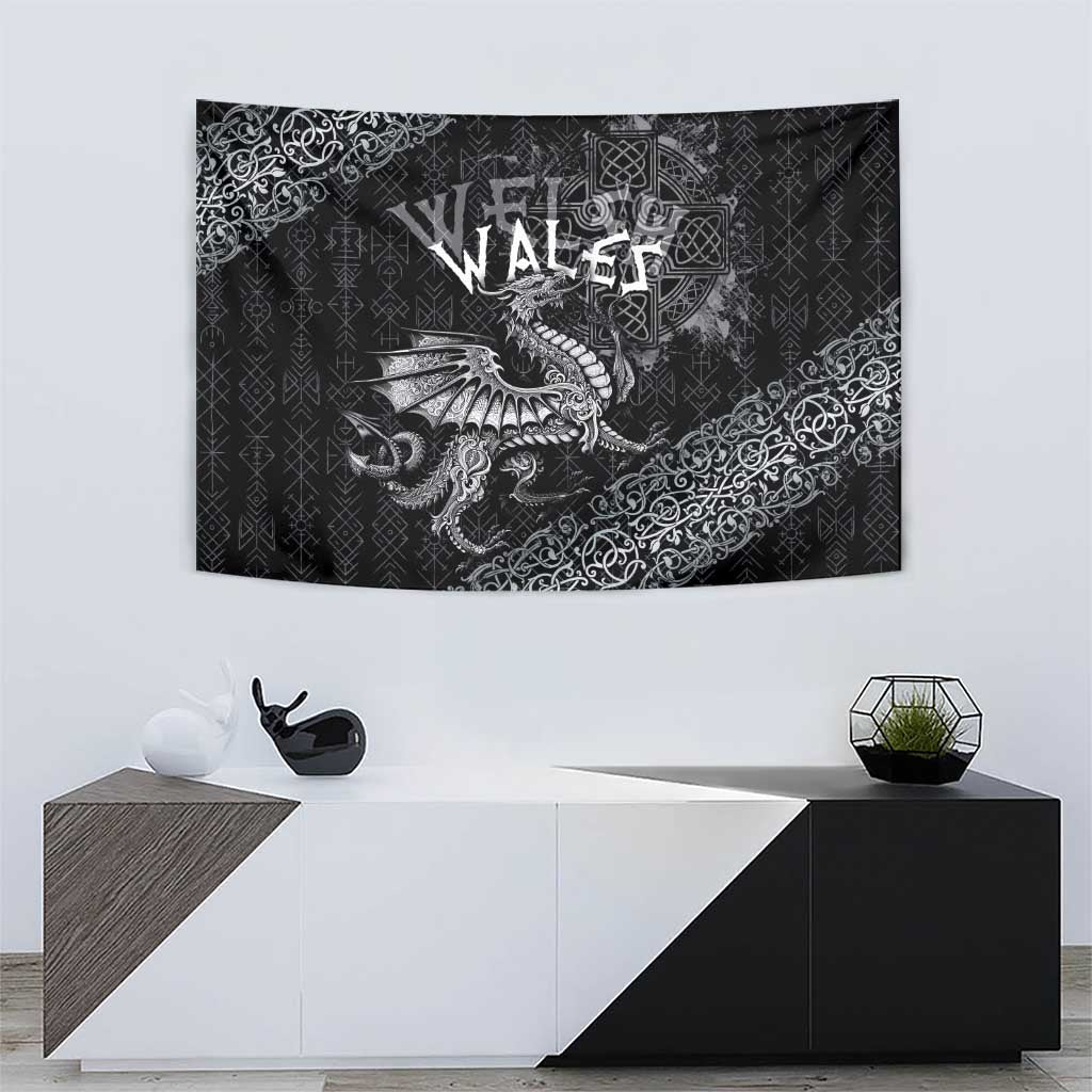 Welsh Celtic Culture Tapestry Wales Y Ddraig Goch with Runes Symbols - Wonder Print Shop