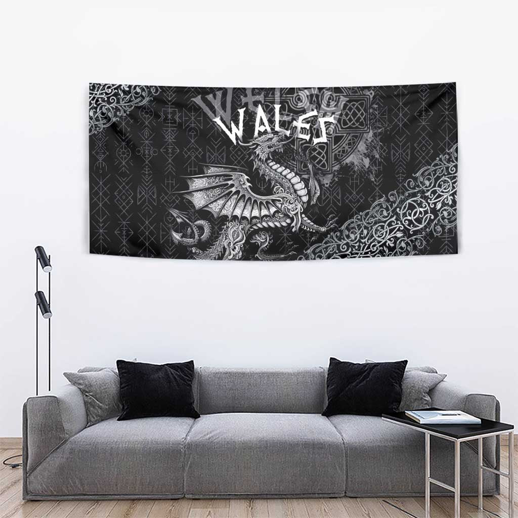 Welsh Celtic Culture Tapestry Wales Y Ddraig Goch with Runes Symbols - Wonder Print Shop