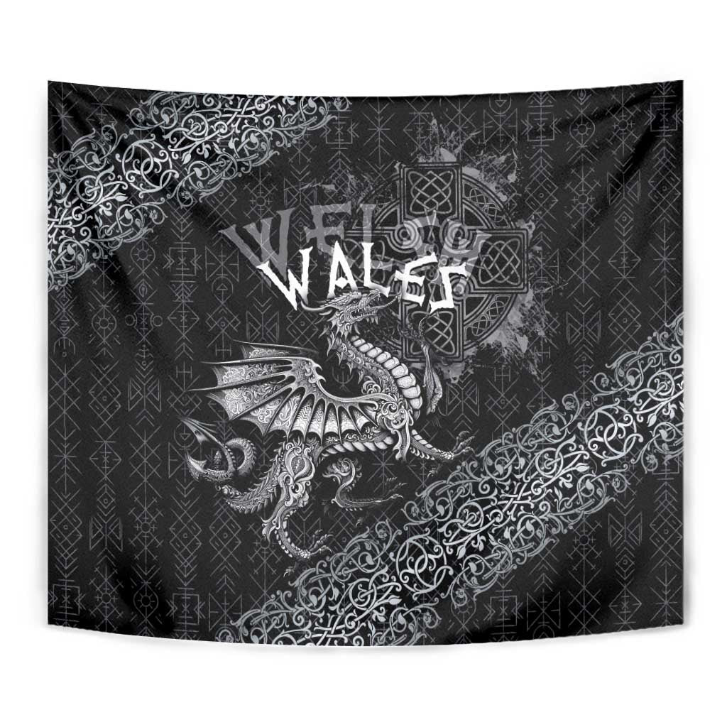 Welsh Celtic Culture Tapestry Wales Y Ddraig Goch with Runes Symbols - Wonder Print Shop