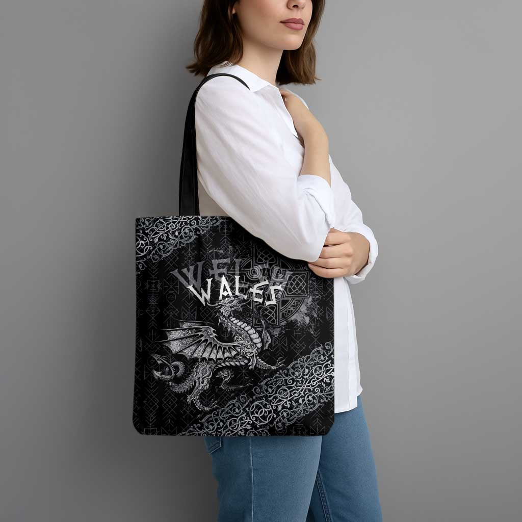 Welsh Celtic Culture Tote Bag Wales Y Ddraig Goch with Runes Symbols - Wonder Print Shop