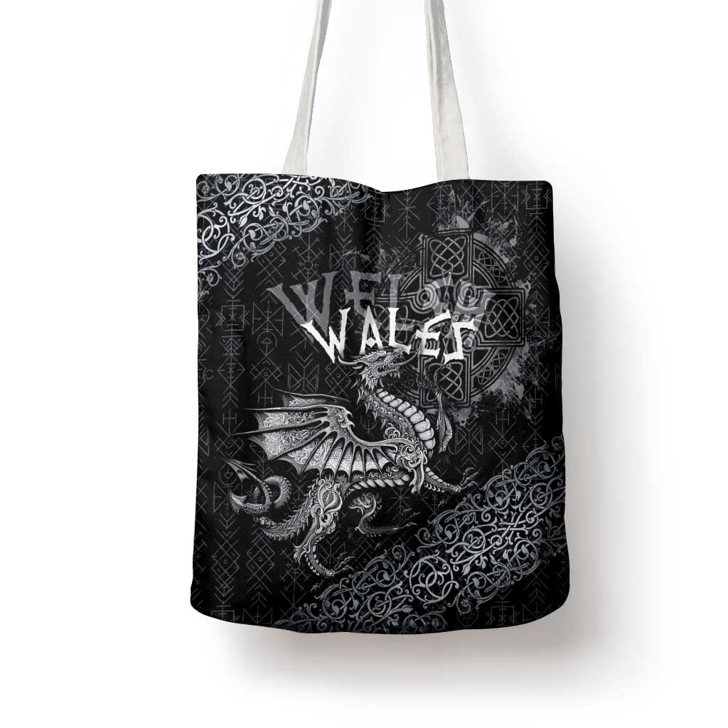 Welsh Celtic Culture Tote Bag Wales Y Ddraig Goch with Runes Symbols - Wonder Print Shop