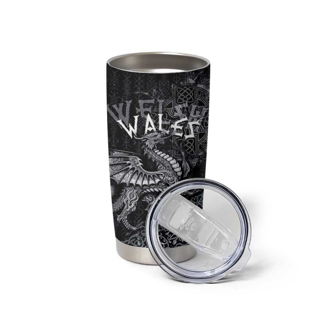 Welsh Celtic Culture Tumbler Cup Wales Y Ddraig Goch with Runes Symbols - Wonder Print Shop