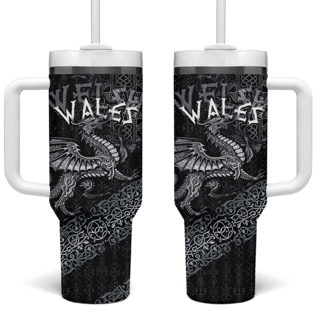 Welsh Celtic Culture Tumbler With Handle Wales Y Ddraig Goch with Runes Symbols - Wonder Print Shop