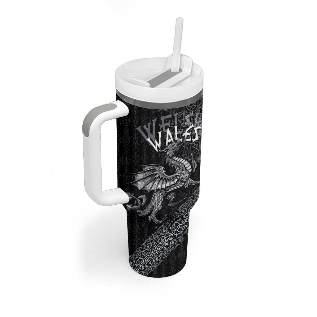 Welsh Celtic Culture Tumbler With Handle Wales Y Ddraig Goch with Runes Symbols - Wonder Print Shop