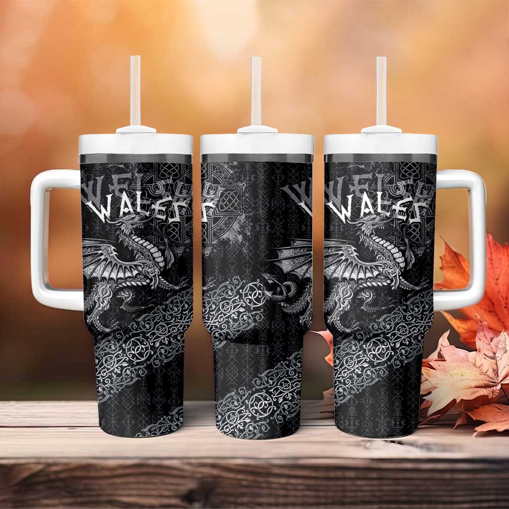 Welsh Celtic Culture Tumbler With Handle Wales Y Ddraig Goch with Runes Symbols - Wonder Print Shop