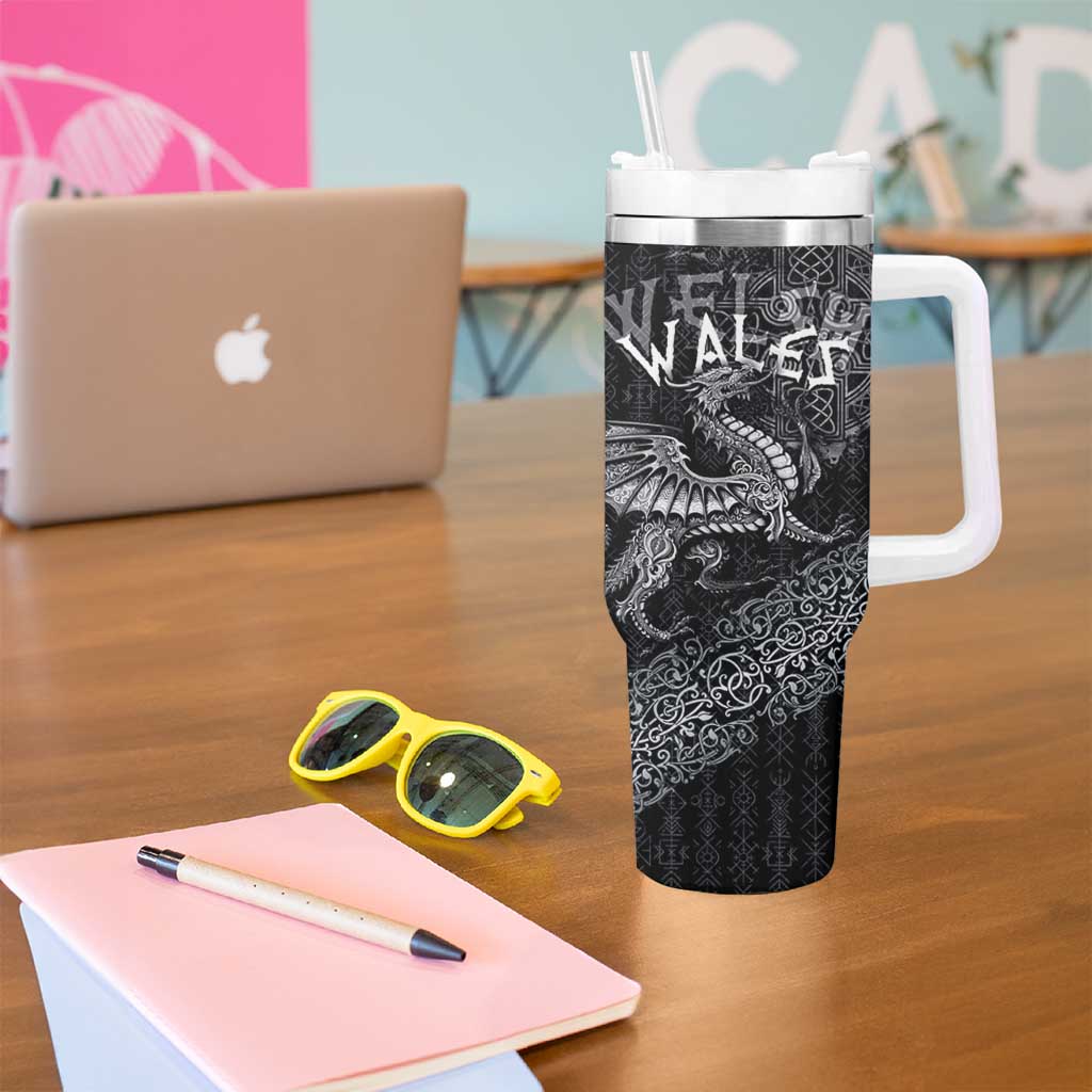 Welsh Celtic Culture Tumbler With Handle Wales Y Ddraig Goch with Runes Symbols - Wonder Print Shop
