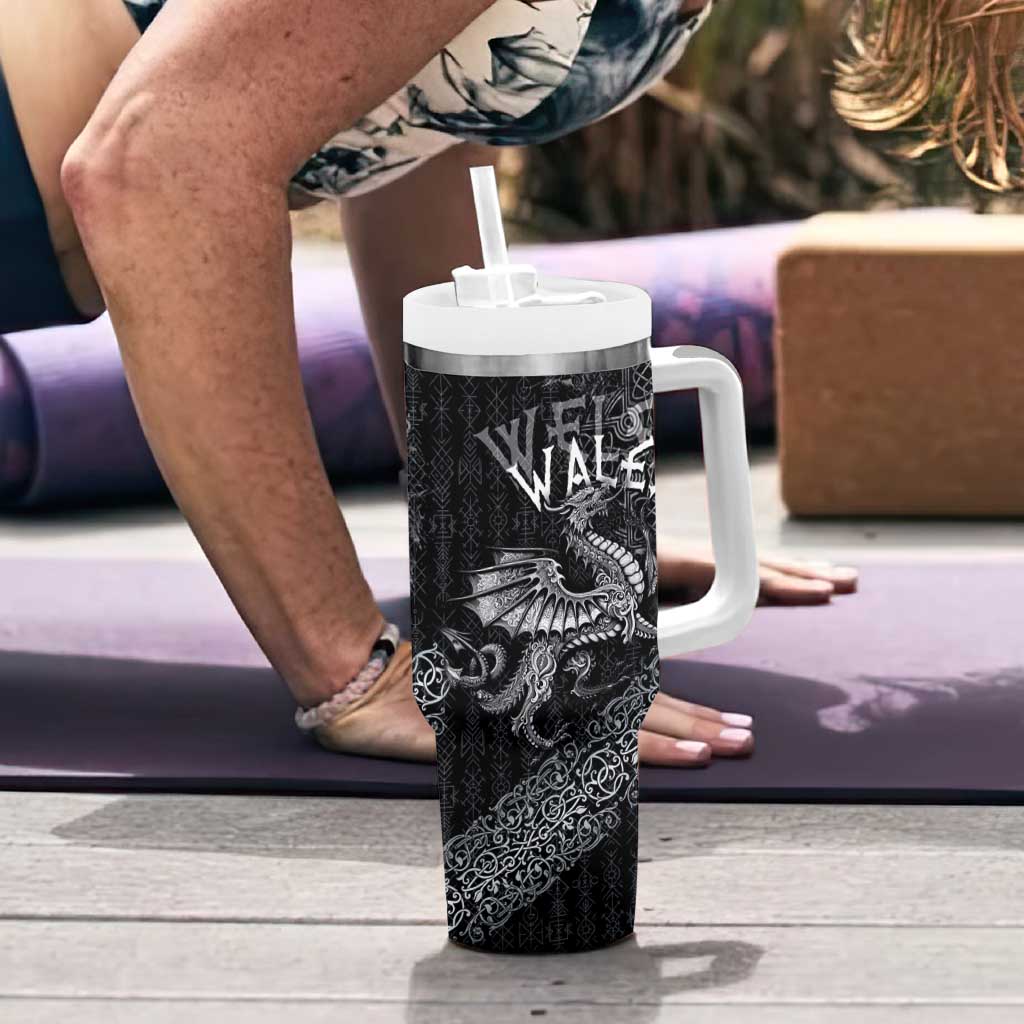 Welsh Celtic Culture Tumbler With Handle Wales Y Ddraig Goch with Runes Symbols - Wonder Print Shop