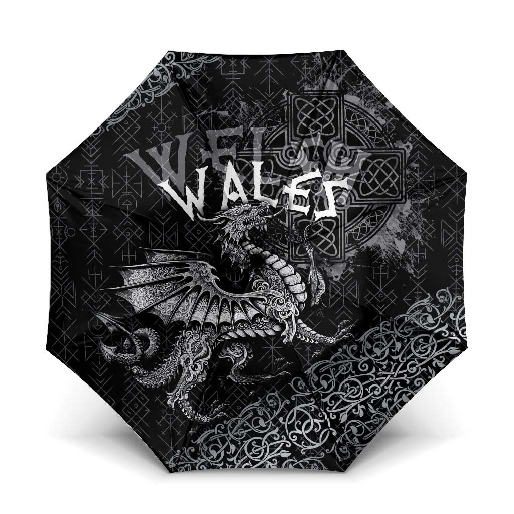 Welsh Celtic Culture Umbrella Wales Y Ddraig Goch with Runes Symbols - Wonder Print Shop