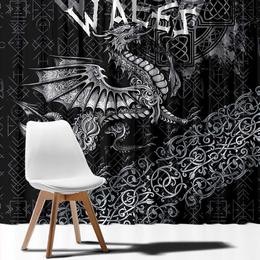 Welsh Celtic Culture Window Curtain Wales Y Ddraig Goch with Runes Symbols - Wonder Print Shop