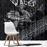 Welsh Celtic Culture Window Curtain Wales Y Ddraig Goch with Runes Symbols - Wonder Print Shop
