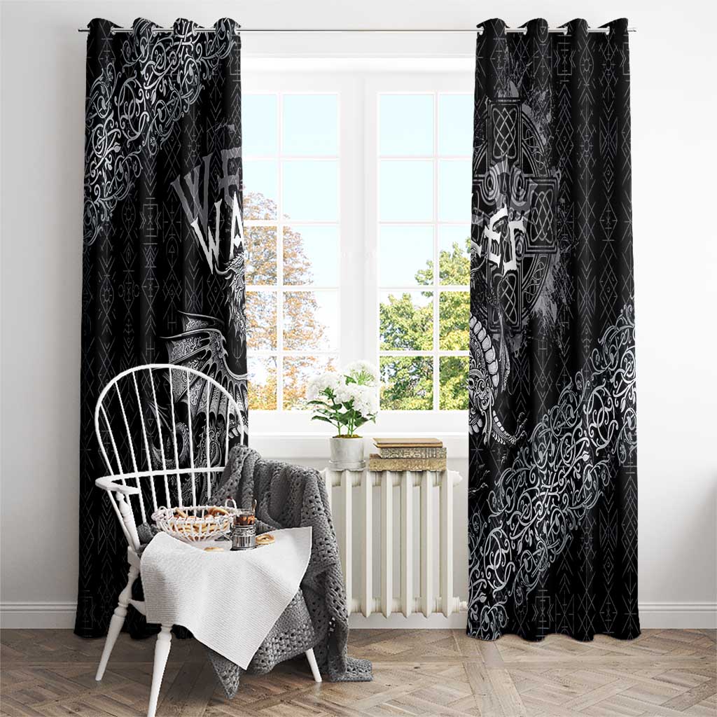 Welsh Celtic Culture Window Curtain Wales Y Ddraig Goch with Runes Symbols - Wonder Print Shop