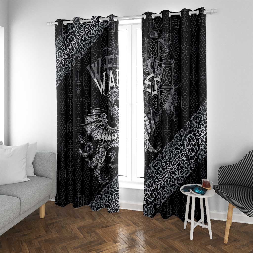 Welsh Celtic Culture Window Curtain Wales Y Ddraig Goch with Runes Symbols - Wonder Print Shop