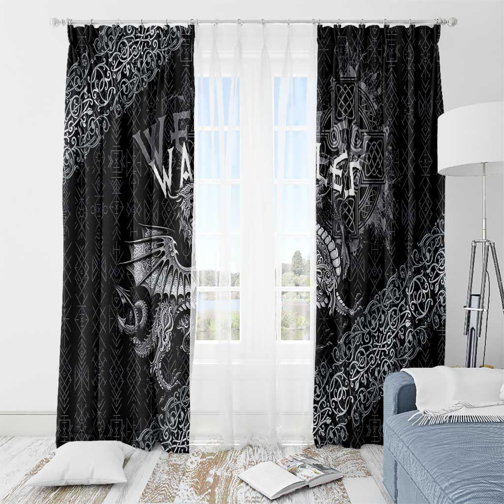 Welsh Celtic Culture Window Curtain Wales Y Ddraig Goch with Runes Symbols - Wonder Print Shop