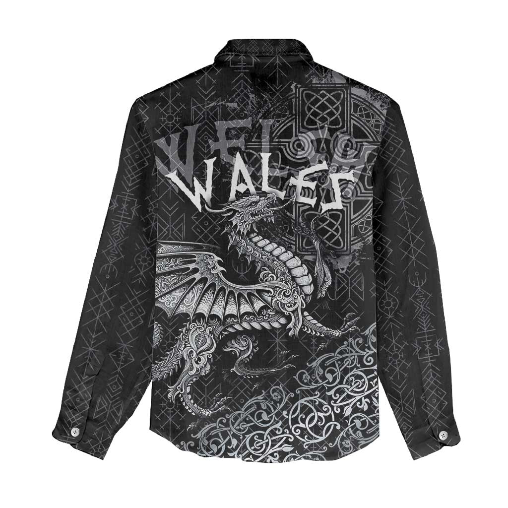 Welsh Celtic Culture Women Casual Shirt Wales Y Ddraig Goch with Runes Symbols - Wonder Print Shop