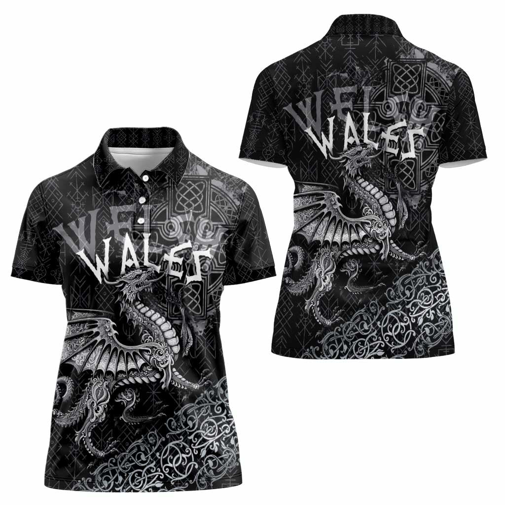 Welsh Celtic Culture Women Polo Shirt Wales Y Ddraig Goch with Runes Symbols - Wonder Print Shop
