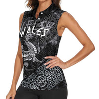 Welsh Celtic Culture Women Sleeveless Polo Shirt Wales Y Ddraig Goch with Runes Symbols - Wonder Print Shop