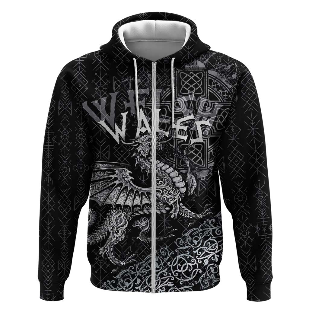 Welsh Celtic Culture Zip Hoodie Wales Y Ddraig Goch with Runes Symbols - Wonder Print Shop