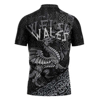 Welsh Celtic Culture Zipper Polo Shirt Wales Y Ddraig Goch with Runes Symbols - Wonder Print Shop