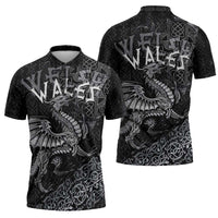 Welsh Celtic Culture Zipper Polo Shirt Wales Y Ddraig Goch with Runes Symbols - Wonder Print Shop