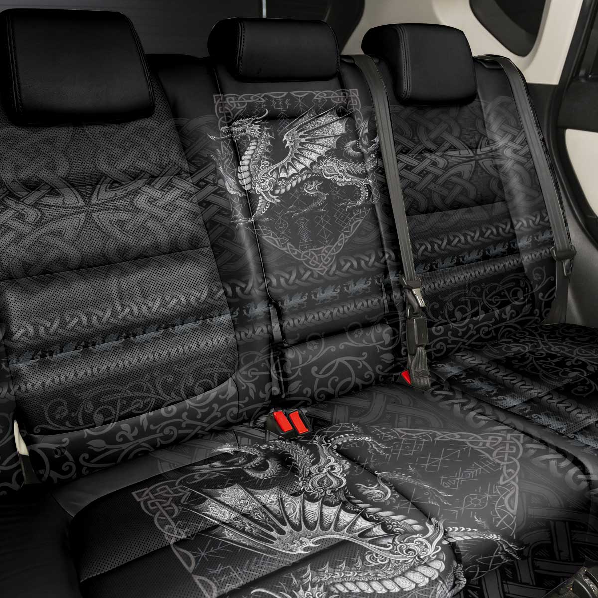 Welsh Celtic Culture Back Car Seat Cover Wales Y Ddraig Goch with Knot - Wonder Print Shop