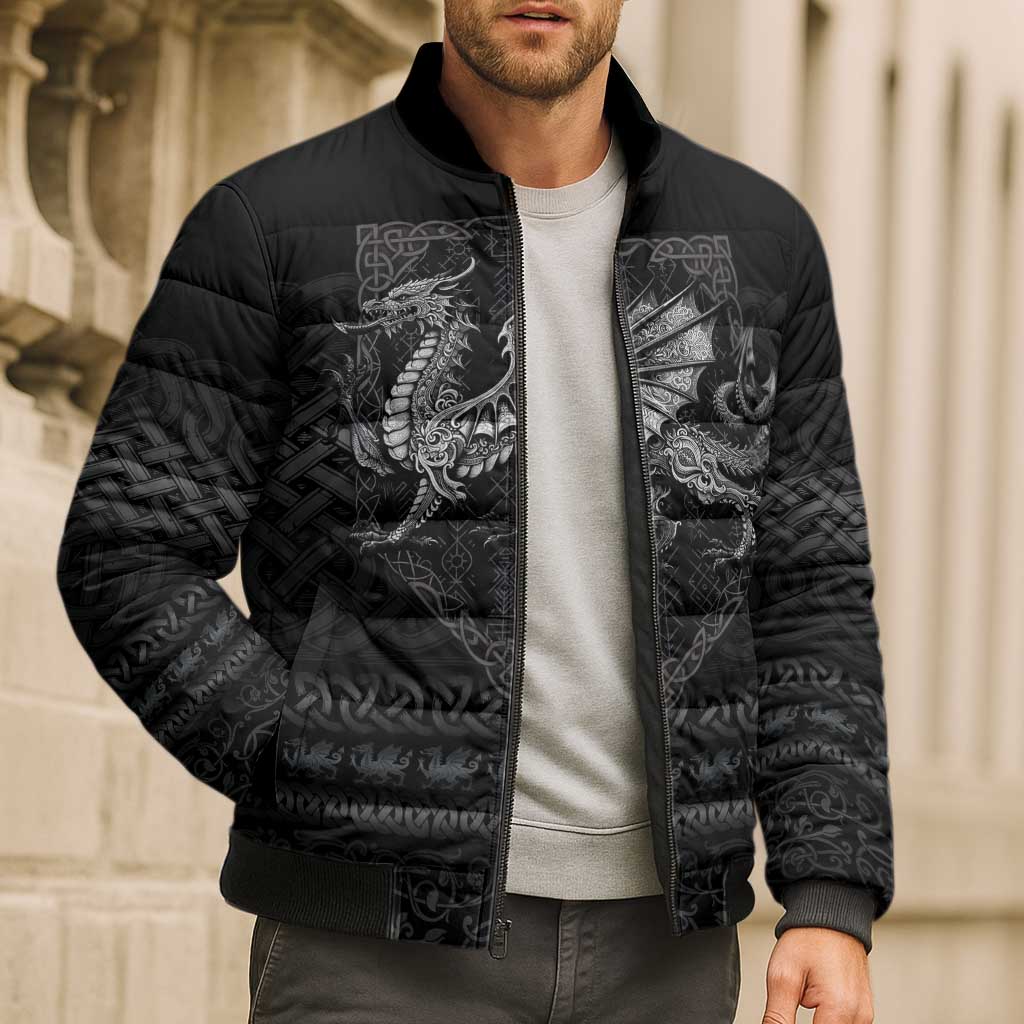 Welsh Celtic Culture Bomber Puffer Jacket Wales Y Ddraig Goch with Knot - Wonder Print Shop