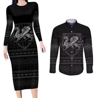 Welsh Celtic Culture Couples Matching Long Sleeve Bodycon Dress and Long Sleeve Button Shirt Wales Y Ddraig Goch with Knot - Wonder Print Shop
