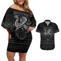 Welsh Celtic Culture Couples Matching Off Shoulder Short Dress and Hawaiian Shirt Wales Y Ddraig Goch with Knot - Wonder Print Shop