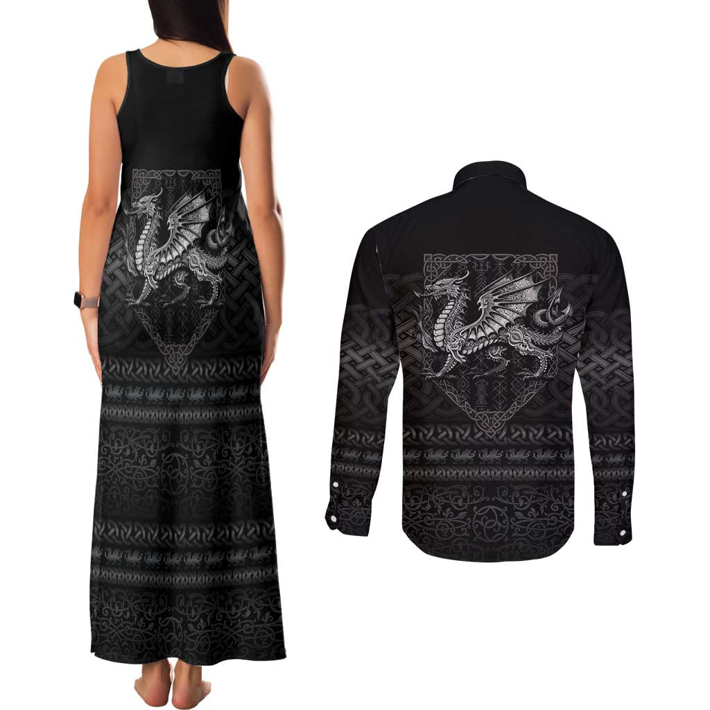 Welsh Celtic Culture Couples Matching Tank Maxi Dress and Long Sleeve Button Shirt Wales Y Ddraig Goch with Knot - Wonder Print Shop