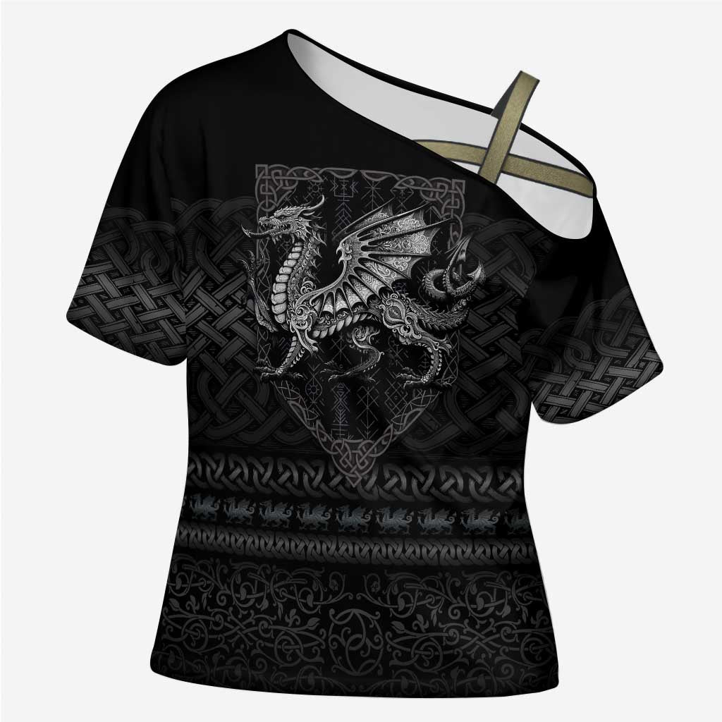 Welsh Celtic Culture Cross Shoulder Shirt Wales Y Ddraig Goch with Knot - Wonder Print Shop