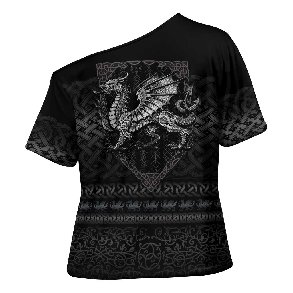 Welsh Celtic Culture Cross Shoulder Shirt Wales Y Ddraig Goch with Knot - Wonder Print Shop