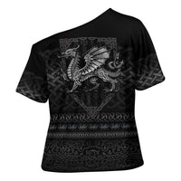 Welsh Celtic Culture Cross Shoulder Shirt Wales Y Ddraig Goch with Knot - Wonder Print Shop