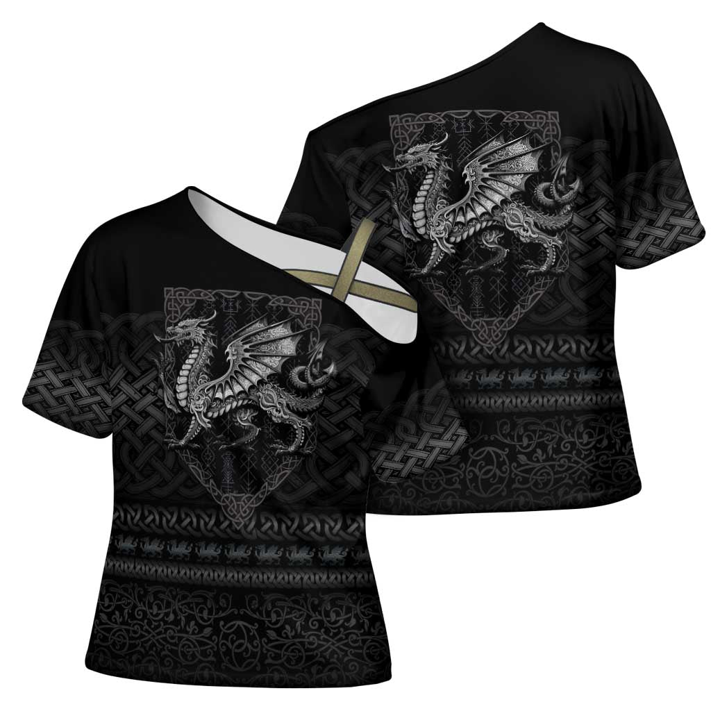 Welsh Celtic Culture Cross Shoulder Shirt Wales Y Ddraig Goch with Knot - Wonder Print Shop