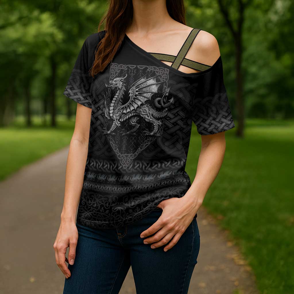 Welsh Celtic Culture Cross Shoulder Shirt Wales Y Ddraig Goch with Knot - Wonder Print Shop