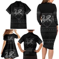 Welsh Celtic Culture Family Matching Long Sleeve Bodycon Dress and Hawaiian Shirt Wales Y Ddraig Goch with Knot - Wonder Print Shop