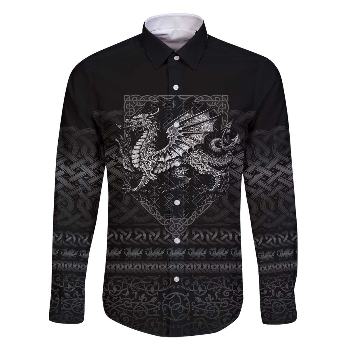 Welsh Celtic Culture Family Matching Off The Shoulder Long Sleeve Dress and Hawaiian Shirt Wales Y Ddraig Goch with Knot - Wonder Print Shop