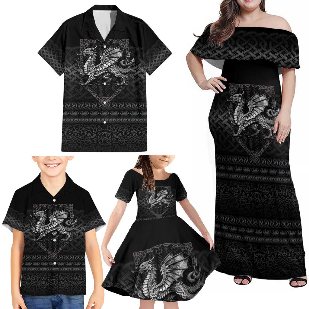 Welsh Celtic Culture Family Matching Off Shoulder Maxi Dress and Hawaiian Shirt Wales Y Ddraig Goch with Knot - Wonder Print Shop