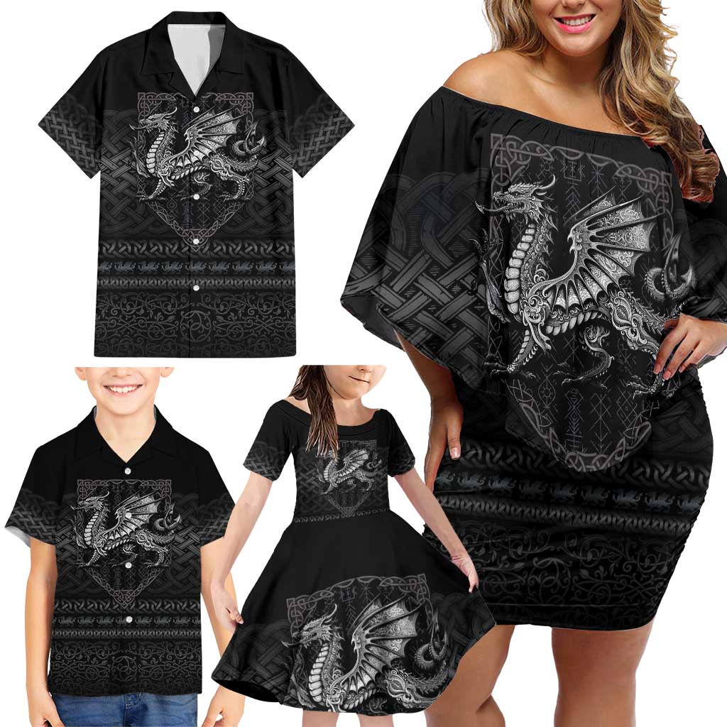 Welsh Celtic Culture Family Matching Off Shoulder Short Dress and Hawaiian Shirt Wales Y Ddraig Goch with Knot - Wonder Print Shop