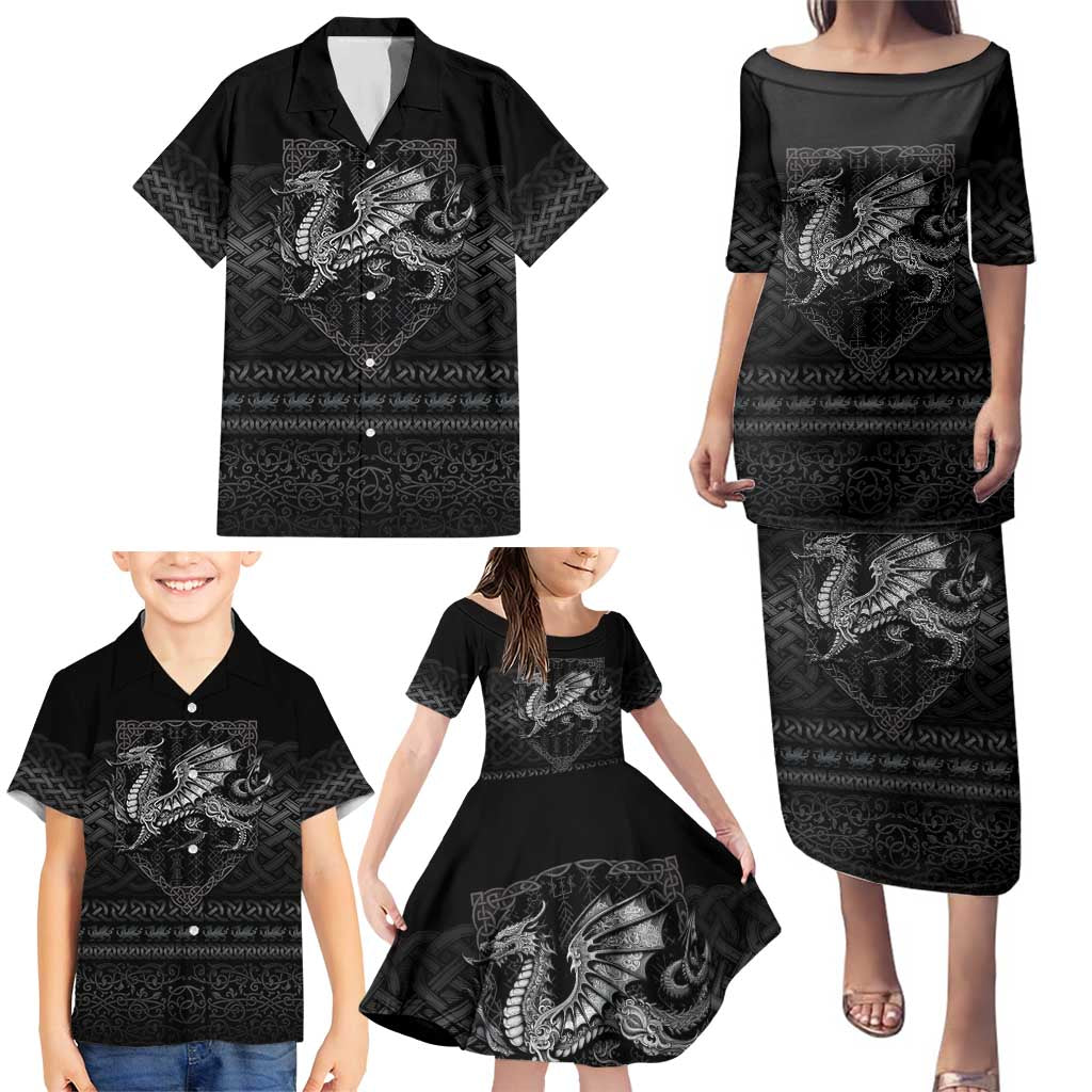 Welsh Celtic Culture Family Matching Puletasi and Hawaiian Shirt Wales Y Ddraig Goch with Knot - Wonder Print Shop