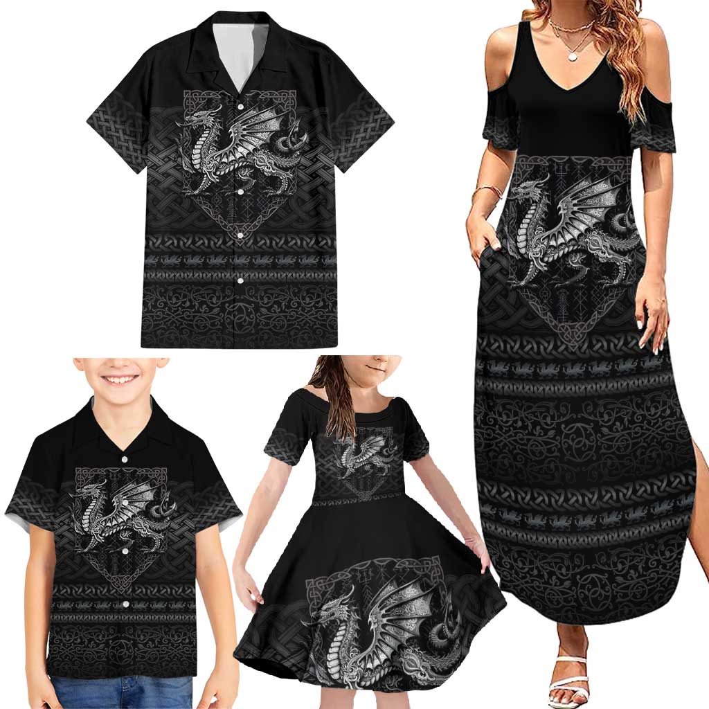 Welsh Celtic Culture Family Matching Summer Maxi Dress and Hawaiian Shirt Wales Y Ddraig Goch with Knot - Wonder Print Shop