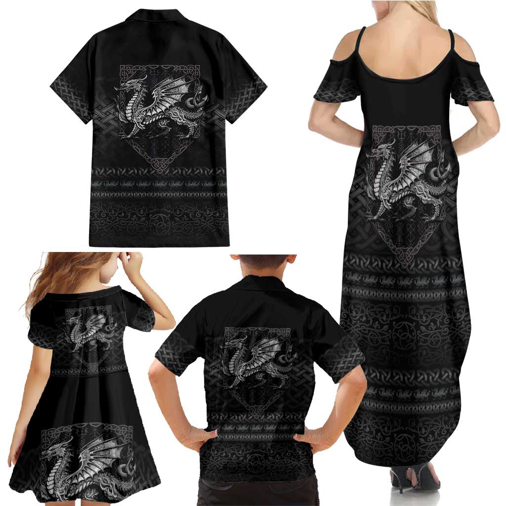 Welsh Celtic Culture Family Matching Summer Maxi Dress and Hawaiian Shirt Wales Y Ddraig Goch with Knot - Wonder Print Shop