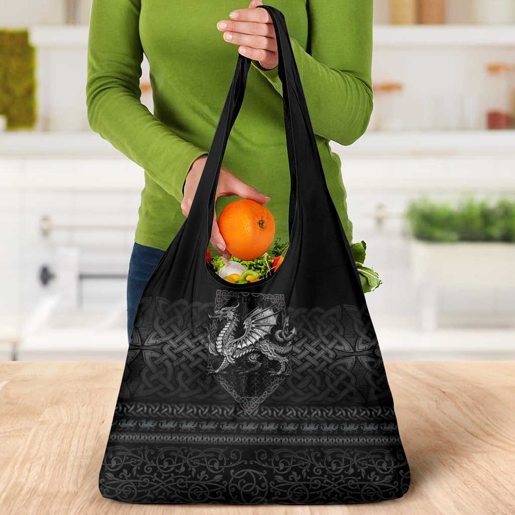 Welsh Celtic Culture Grocery Bag Wales Y Ddraig Goch with Knot - Wonder Print Shop