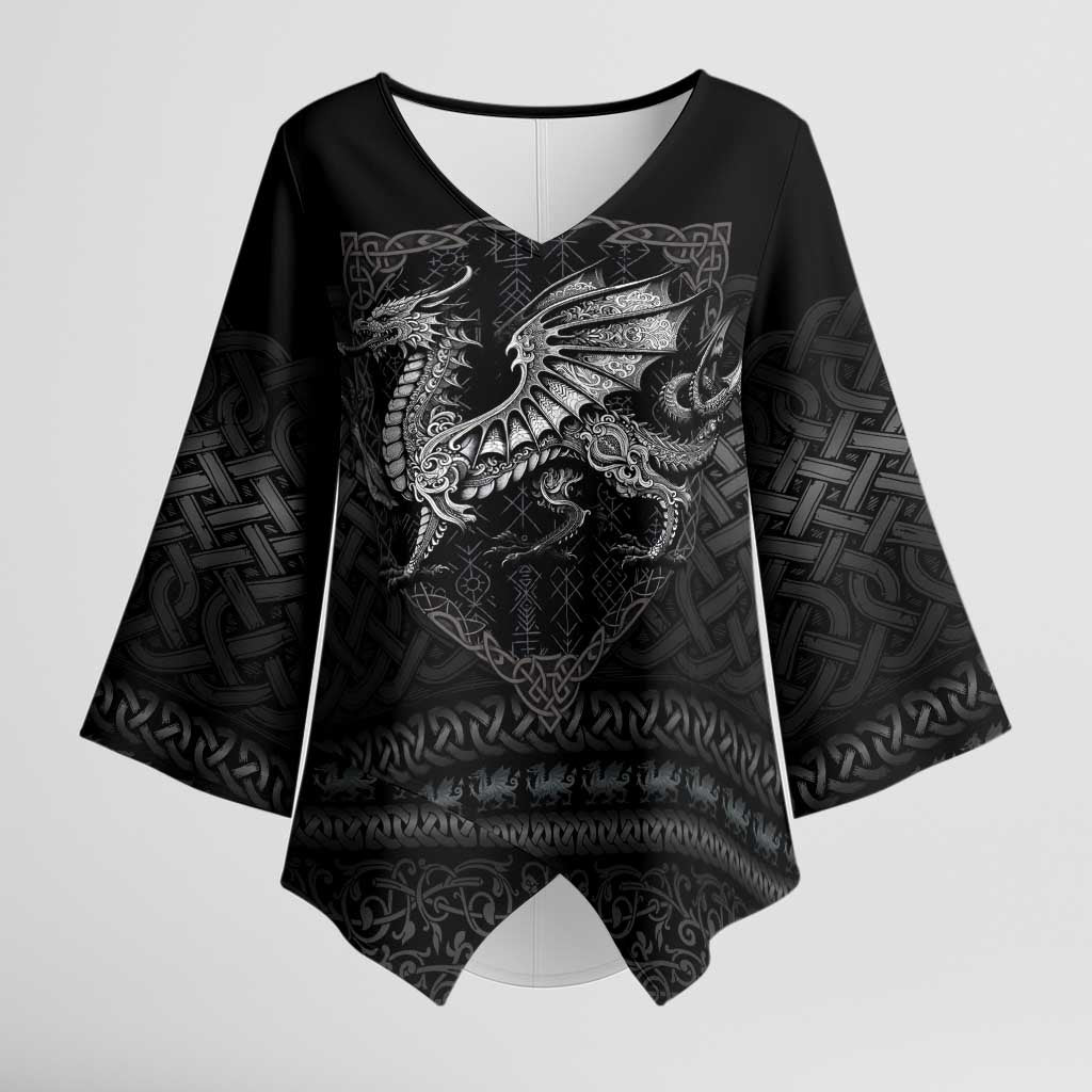 Welsh Celtic Culture Kimono Sleeve Blouse Wales Y Ddraig Goch with Knot - Wonder Print Shop